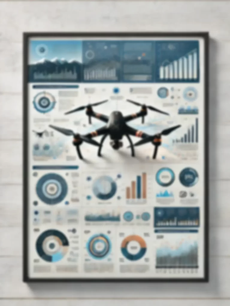 Infographic displaying various graphs and charts related to drone industry statistics, including usage, market growth, and technology advancements.
